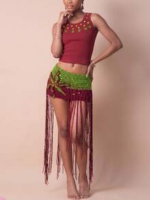 Women's Sexy Fringe Bodycon Skirt In Polyester, Perfect For Party & Festival Outfits - Green - View 4
