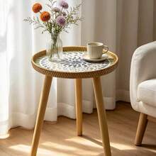 Bàn cạnh tròn đan mây thủ công với mặt bàn họa tiết mosaic, phù hợp trang trí nhà phong cách Bohemian, bàn cạnh tròn nhỏ - Nhiều màu - Xem 13