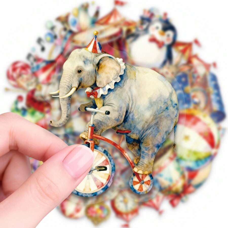 50pcs Circus Graffiti PET Stickers, Suitable For Decorating Journals, Phone Cases, Notebooks, Tablets, Skateboards, Guitars, Party Packaging, Water Bottles And Luggage - Multicolor - View 1
