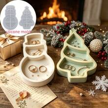 1pc Christmas Snowman Christmas Tree Divided Plate Silicone Mold, 2 Styles Available, Christmas Storage Container Making Plaster Resin Mold, Daily Storage Tray Making Mold, Perfect For Handmade Crafts, Easy Demolding And Reusable - Silicone Mold - View 3