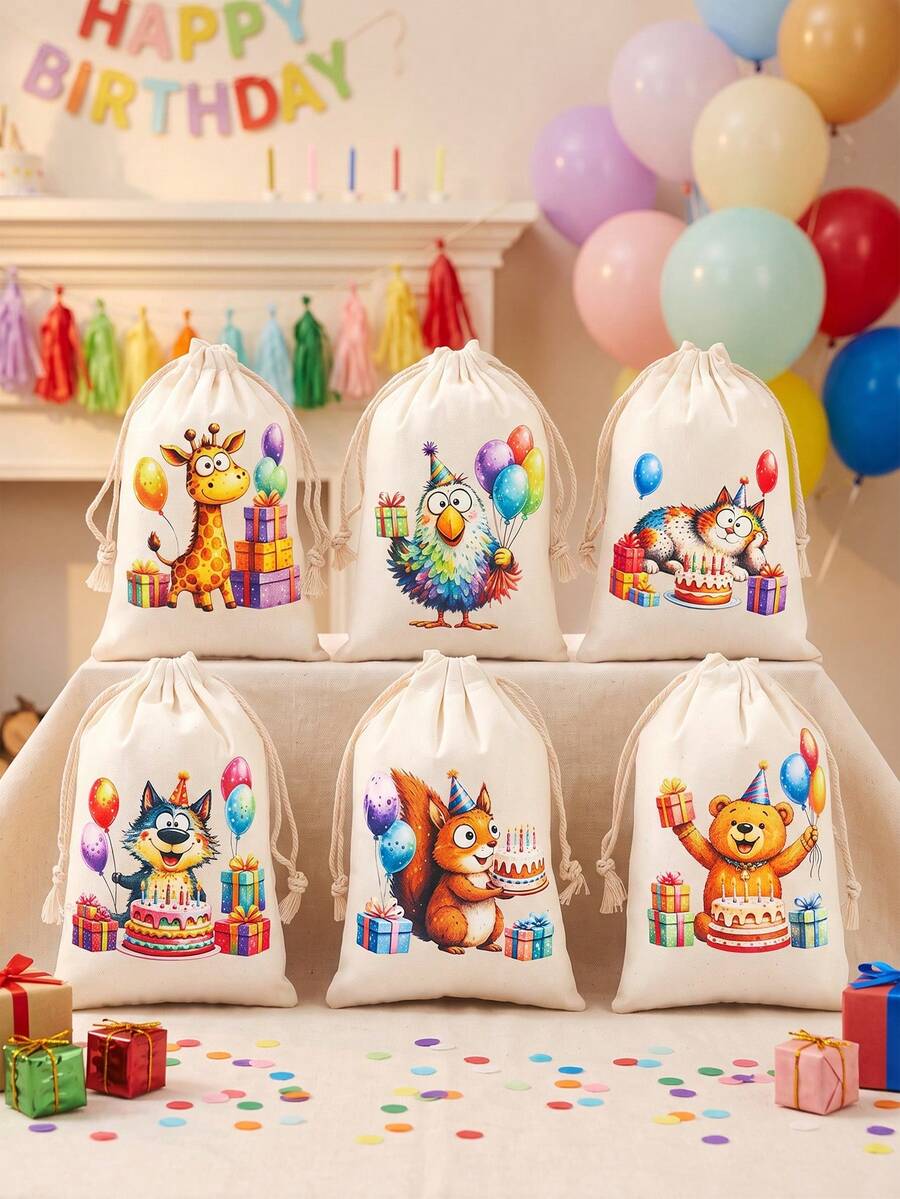 Set 6 Tas Hadiah Hewan Lucu Cat Air - Cocok untuk Wanita, Pria, Teman, Keluarga, Rekan Kerja - Karakter Hewan Menggemaskan, Warna Cerah - MultiWarna - View 1