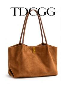 2pcs Brown Faux Suede Tote Bag Set, Women's Large Capacity Shoulder Handbag With Storage Bag, Casual Commute Work Bag, Autumn/Winter Daily Use - Evonik - View 2