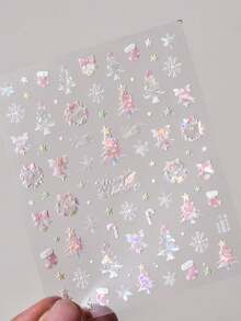 1 Crystal Diamond Pink Embossed Nail Art Charm Sticker Popular Self-Adhesive Winter Nail Charm Sticker Cute Christmas Nail Decoration Sticker DIY - Pink - View 5