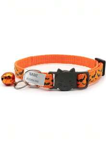 1pc Halloween Cat Collar With Name Tag, Customizable Name & Phone Number Personalized Pet ID Label Ghost Spider Bat Halloween Cat Collar With Bell Adjustable Ideal Gift For Pets! - Multicolor - View 3