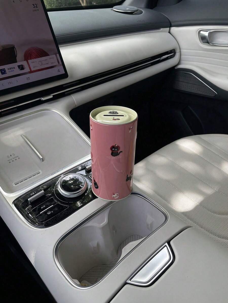 1pc Cute Sticker Car Coin Mini Change Storage Box, Creative Cartoon Animal DIY Self-Adhesive Coin Bank, Tin Round Coin Storage Box, Car Accessories Organizer, Car Interior Decor Storage Can - A - View 1
