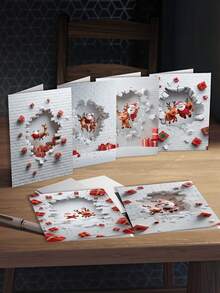 12pcs Christmas Wall Hole Santa Claus Reindeer Greeting Cards (6pcs) With Envelopes (6pcs) Family Friends Message Cards Humorous Christmas Cards Colorful Holiday Art Creative Christmas Cards - A - View 4
