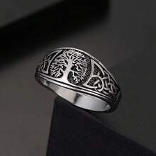 Tree Of Life Celtic Knot Men's Ring, Distressed Silver Black Embossed Pattern Ring, Personalized Men's Accessory, Christmas Gift - Multicolor - View 5