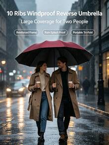 1pc Manual Long Straight Handle Large Canopy Solid Color Sun Protection & Rain Umbrella, Unisex, Suitable For Sunny/Rainy Days, Daily Commute, Business, Travel & Outdoor Use, Christmas New Year Gift - E - View 1