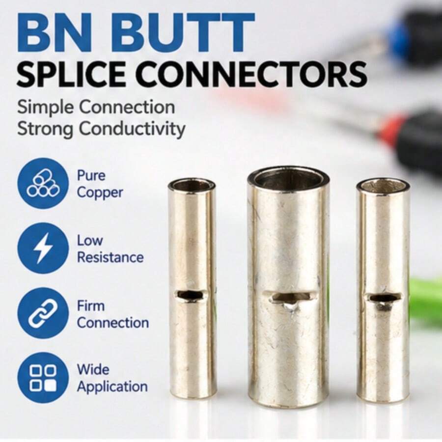 50pcs BN Connector Terminals, Copper Bare Wire Crimp Connectors, High Conductivity Round Crimp Sleeves With Center Stop, Smooth Inner Wall Wire Connectors, Suitable For Home Wiring And Automotive Electrical Projects - Quick-connect Terminal - View 1