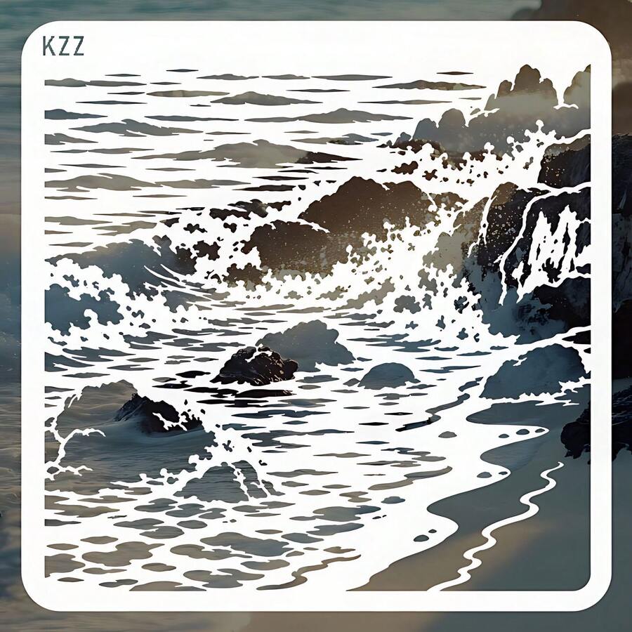 Rocky Coast Ocean Wave Painting Stencil, Reusable Seaside Landscape Template For Canvas, Fabric, Wall, Pillow, Frame & DIY Home Decor - Single Piece - View 1