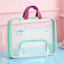 1pc 3-Layer Thickened Transparent Mesh Horizontal Tote Bag, 180° Wide Opening Book Storage Bag With Front Zipper Pen Pouch, Large Capacity Student School Tote, Portable Subject Classification Document Organizer,Back To School - Single Piece - View 13