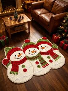 1pc Soft Cute Snowman & Red Green Plaid Carpet, Decorative Rug, Bedroom Decor, Small Rug, Carpet, Home Decor, Living Room Rug, Living Room Small Rug, Bedroom Rug, Living Room Home Decor, Outdoor Rug, Washable Carpet - Multicolor - View 2
