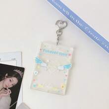 1pc Cute Angel Wings Acrylic Photocard Holder With Keychain, Transparent Heart K-Pop Photo Card Sleeve, Anime Merch Bag Charm Pendant For Girls - Multicolor - View 13