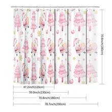 1pc Christmas Tree Print Shower Curtain, Abstract Vintage Polyester Fabric Shower Curtain With 12 Hooks, Suitable For Christmas Bathroom Or Bathtub Decor - Multicolor - View 3