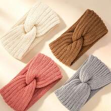 4pcs/Set Knitted Cross Yarn Headband, Women's Ear And Forehead Protector, High Elasticity Wide Hairband, Warm Hair Accessory For Autumn/Winter Travel And Daily Commute - Multicolor - View 5