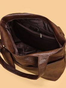 Tote Bag With Minimalist Design, Featuring Wide Shoulder Straps For Comfortable And Effortless Carrying. Exterior Zippered Compartment For Convenient Storage Of Small Items, Spacious Interior For Multiple Personal Belongings, Practical Style Suitable For Daily Use, Simple And Timeless Aesthetic. - Coffee - View 4
