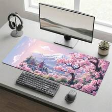 Set Alas Mouse Gaming dan Alas Meja Ekstra Panjang Motif Kartun Jepang Bunga Sakura & Gunung Bersalju, Alas Karet Tahan Lama Anti Selip, Permukaan Halus, Cocok untuk Komputer Laptop Kantor Rumah, Dekorasi Seni Abstrak, Perlengkapan Sekolah - A - View 1
