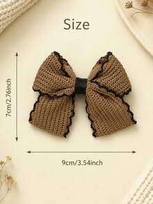 2PCS Fall Winter Brown Knit Bows For Girls Brown Wavy Lace Trim Decor Alligator Clips Party Wedding Daily Hair Clips Kids Hair Accessories - Multicolor - View 9