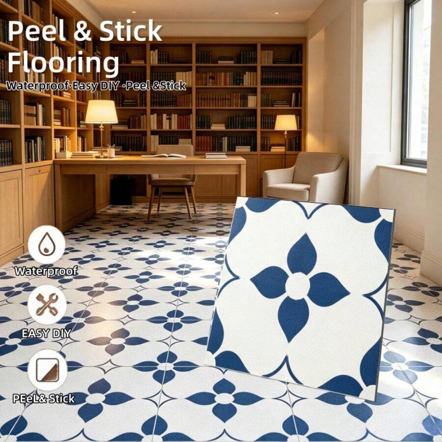 24pcs Self-Adhesive Classic PVC Floral Pattern Floor Stickers, Easy To Install, Waterproof And Stain-Resistant, Thick And Durable, Economical And Affordable, Suitable For Living Room, Bedroom, Kitchen, Bathroom Floor And Wall Renovation Decoration - Multicolor - View 1