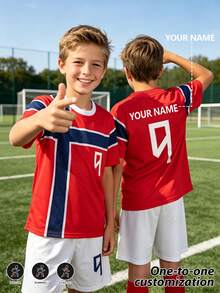 [Customized] Personalized Name Customized Jersey Star Style Boys Girls Wearable Soccer Uniform Set Fashion Comfortable Casual Round Neck Jersey Two Pieces Set - Red - View 3