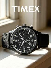 Timex Men's Military Field Chronograph Watch, Black Dial, Luminous Triangle Markers, Dual Sub-Dials, Date Display, Fishbone Pattern Nylon Strap, Tactical Outdoor, Gift For Dad And Friends - Black - View 4