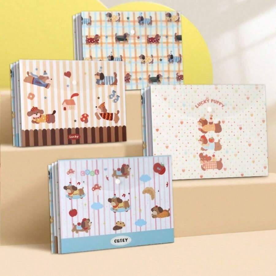 A4 Cute Multicolor Snap Button File Bag Cartoon Document Holder Minimalist PP Storage Folder Office Thickened Exam Paper Bag File Organizer - Multicolor - View 1
