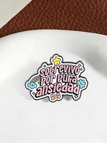 QIHOO 1PC Kawaii Enamel Pin "I Survive Pure Anxiety", Funny Badge With Star Rainbow Flower, Metal Lapel Pin For Backpack Denim Jacket, Gift For Friends - Multicolor - View 4