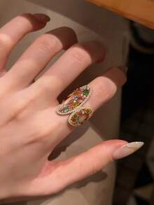 1pc Fashionable Vintage Asymmetrical Colorful Butterfly Ring Suitable For Women's Wedding, Party, Dance - Multicolor - View 6
