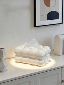 1pc Cloud-Shaped Plastic Tissue Box, Square Desktop Tissue Storage Box, Marshmallow-Shaped Tissue Box And Decorative Plastic Desktop Storage Box, Suitable For Living Room, Kitchen, Bathroom, Bedroom And Dining Table Decoration - Multicolor - View 4
