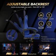 Fabric Gaming Chair With Footrest, Ergonomic Computer Desk Chair With Pocket Spring Cushion Home Office High Back Lumbar Support Heavy Duty Wide - Blue - View 4