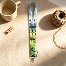 1 Piece Mountain Watercolor Lanyard With ID Card Holder, Green Nature Scenery Badge Reel For Office Student Work Gift - Multicolor - View 5