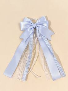 1pc Sweet & Cool Aesthetic Patchwork Bow Charm Pendant, Pearl Chain Bag Accessory, Travel Photo Outfit Decoration - Multicolor - View 11