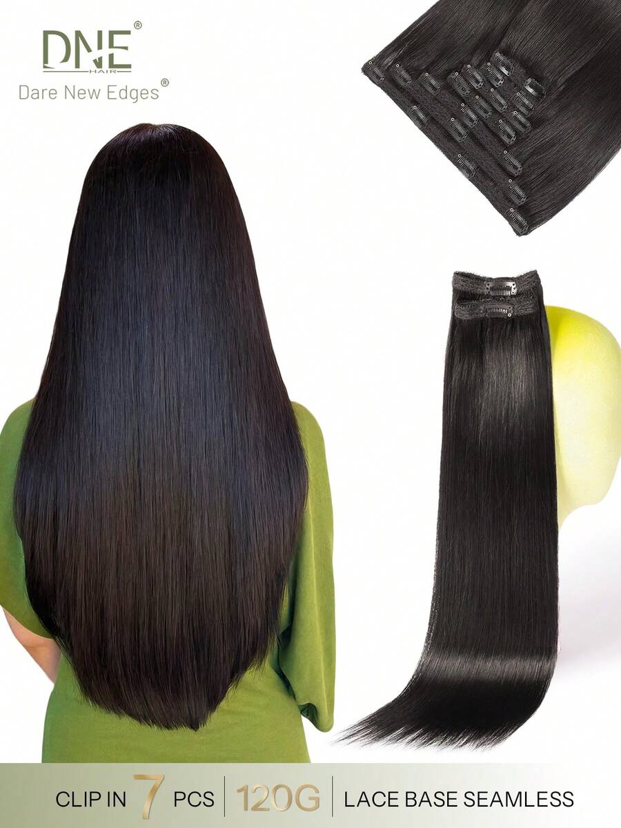 DNE HAIR 7pcs Clip-In Human Hair Extensions 120G NC# Natural Black Double Layer Invisible Clip-In Remy Hair Seamless Soft Ends Thick Anti-Shedding Reusable Suitable For Thin Hair Salon Daily Wedding Party Styling For Women And Girls - Natural Black - View 1