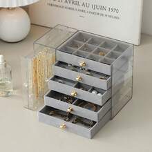 Multi-Layer Drawer Style. Multi-Functional Transparent Desktop Large Capacity Drawer Jewelry Box, Bracelet And Bangle Storage Box, Multi-Layer Divided Watch Storage Box, Ring Box, Earring Storage Box, Necklace Rack, Stud Earring Storage Box, Jewelry Storage Box, Stackable Drawer Jewelry Storage Box, Multi-Purpose Drawer Jewelry Box, Jewelry Storage And Organizer Box - Multicolor - View 14