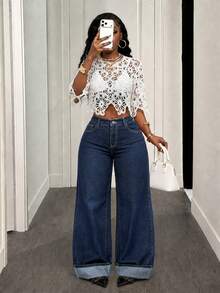 Women's Casual Straight Leg Denim Jeans, With Pockets And Button Zipper, Non-Stretch Long - Tannin Original Color - View 5