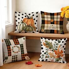 4pcs/1pc Plaid & Polka Dot Autumn Pattern Pillow Covers, Single-Sided Printed Cushion Cases Without Inserts, Suitable For Living Room Bedroom Home Decor, All Season Use - Multicolor - View 10