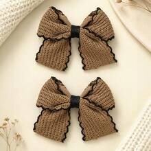 2PCS Fall Winter Brown Knit Bows For Girls Brown Wavy Lace Trim Decor Alligator Clips Party Wedding Daily Hair Clips Kids Hair Accessories - Multicolor - View 10