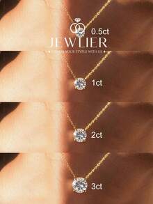 1件 0.5CT 1CT 2CT 3CT 四爪圓形鑽石項鍊，女士風格，適合日常配戴，派對飾品，精緻珠寶禮物 - 四爪圓鑽 - 查看 1