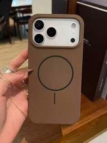 Luxury Glossy Fluorescent Liquid Silicone Phone Case, Compatible With IPhone 17 Air 16 15 14 13 12 17 Pro Max Plus, With Magnetic Soft Shell - Brown - View 2