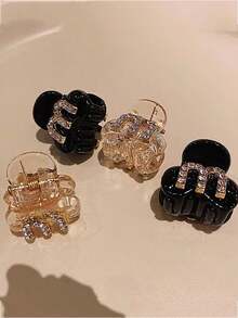 6pcs Mini Claw Clips, Rhinestone Inlaid, Practical & Beautiful, Exquisite Versatile Hair Clips, M Letter Minimalist Fashion Hair Accessories - Multicolor - View 2