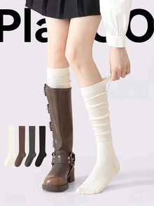1/2/3 Pairs Vertical Striped Slouchy High Tube Socks, Double Needle Knit Long Socks, Matching Boots Socks, Leg Length Enhancing Decorative Socks, JK Fashion Girl Style, Suitable For Daily Wear, Y2K Style - Multicolor - View 1