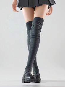 1 Pair Women's All-Season Over-The-Knee Socks, High Tube Socks, Non-Slip Comfortable Fit Thigh-High Socks, Thickened Warm Ribbed Long Socks, Soft Elastic Breathable Winter Long Socks, Comfortable Boot Socks - Multicolor - View 5