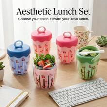 Plastic Food Storage Containers With Lids, Clear Double Layer Salad Container For Lunch, Travel Snack Containers With Handle And Fork, Fruit Storage Drain Basket, To Go Meal Prep Containers With Stickers For School Office - Multicolor - View 10
