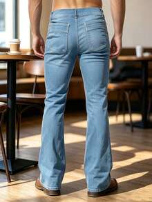 YANGCANREN Men's Fashion Creative Pocket Elastic Flare Jeans - Baby Blue - View 2