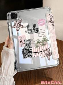 Leopard Print & Coconut Tree Protective Case, Compatible With IPad Air 8(M4)2026(11 Inch), Air 4/5 10.9 Inch, 7/8/9 Gen 10.2 Inch, Built-In Pencil Slot, Compatible With Samsung Tab S6 10.4 Inch, Compatible With Kindle 11th Gen(2022/2024), Kindle Clara 2E, Clara Colour, Clara BW(6 Inch) And Libra Colour(7 Inch), Cute Girly Fashion Design, Suitable For Birthday And Holiday - Multicolor - View 3