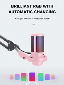 1件 USB 介面 RGB 懸臂支架電競電容式麥克風，適用於視訊會議、唱歌、現場錄音 - 粉色 - 查看 6