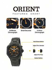 Orient Chronograph Watch, FTV000 Series Premium Analog Dial With Large Date Display, High-Quality Black Leather Strap Skin-Friendly, Professional Racing Business Social Men's Watch - Black - View 6
