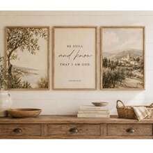3 Pieces Christian Wall Art Posters Psalm 46:10 Hanging Picture Mountain Art Paintings Landscape Print Picture Vintage Wall Artwork Living Room Wall Decor No Frame - Cartoon - View 4