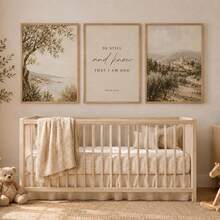 3 Pieces Christian Wall Art Posters Psalm 46:10 Hanging Picture Mountain Art Paintings Landscape Print Picture Vintage Wall Artwork Living Room Wall Decor No Frame - Cartoon - View 8