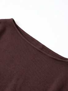 VINOVA Women's Knitted Basic Cold Shoulder Short Sleeve Fashion Top, Autumn Fashion, Casual Shirt, Women's Office Top, Going Out Top, Business Top - Brown - View 6